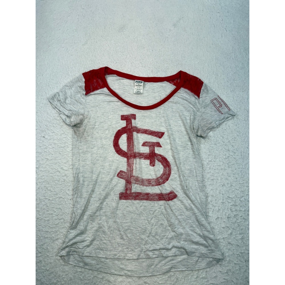Pink Victoria's Secret St Louis Cardinals Lace Shoulder Graphic Tee Gray Large